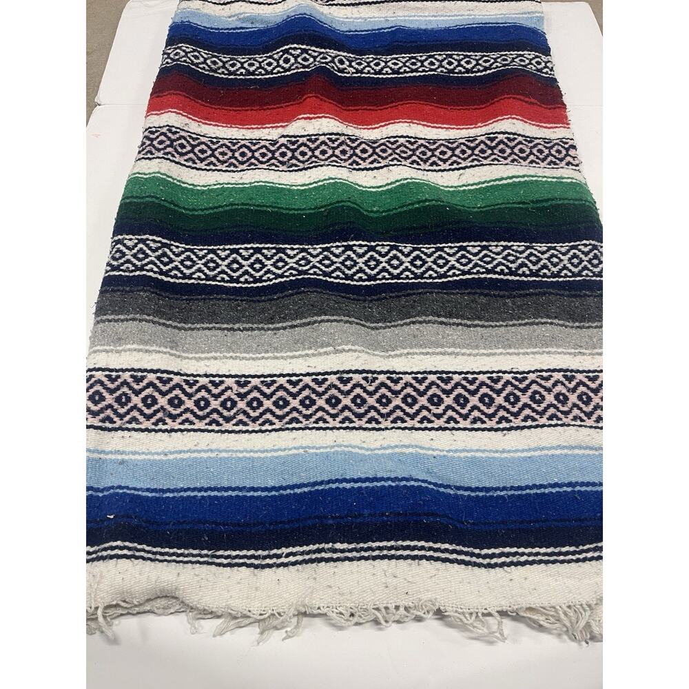 Rainbow Stripe Serape Mexican Blanket Rug / Vintage Southwestern Decor 80x53